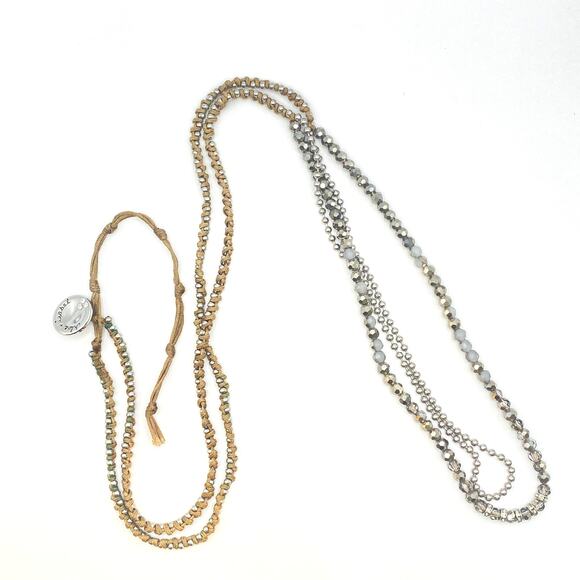CHLOE + ISABEL 2 Strand Necklace Faceted Gemstone Silver Tone Ball Bead Chain - Picture 4 of 6